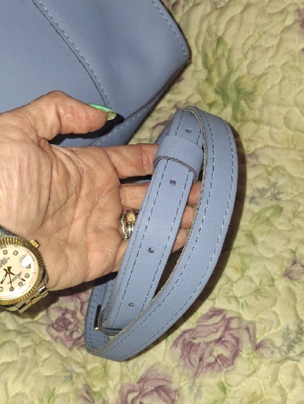 Light Blue Leather Tote with Removable Strap - Picture 3 of 16
